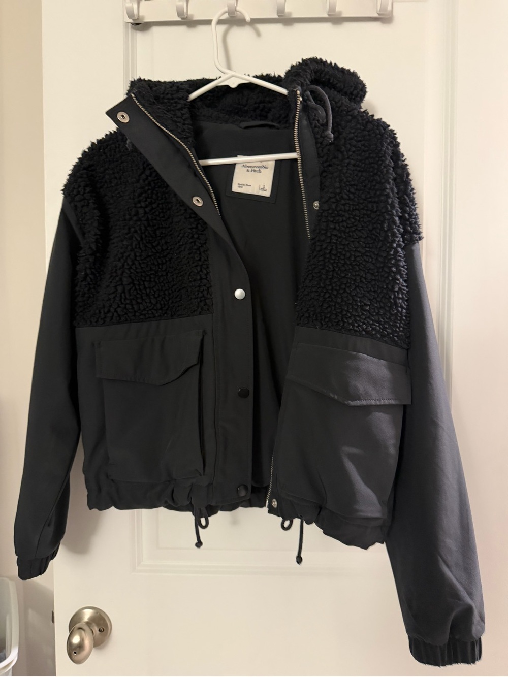 Abercrombie & Fitch Black Sherpa-Trim Hooded Jacket